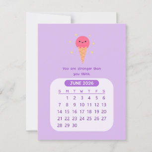 2026 juni Månatlig Kawaii Motiverande Kalender Vykort
