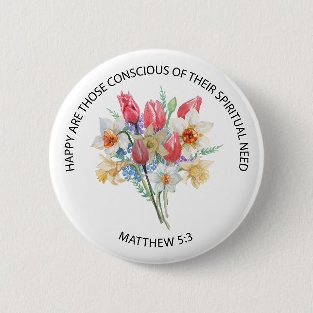 2026 JW År Text Matteus 5v3 Vårblommor Knapp (Framsida)