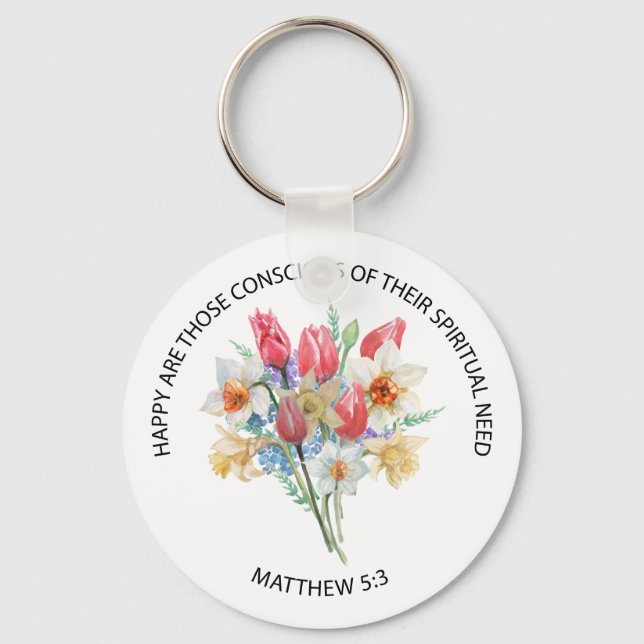 2026 JW År Text Matteus 5v3 Vårblommor Nyckelring (Framsida)