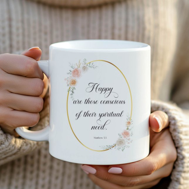 2026 JW År Text Matthew 5:3 med Ro Kaffemugg (Skapare uppladdad)