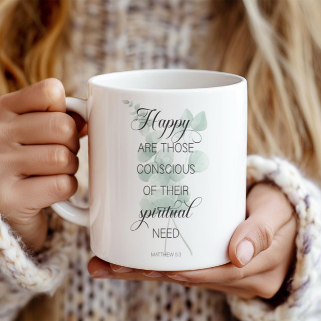 2026 JW Year Text Matthew 5:3 Grönt Eucalyptus Kaffemugg (Skapare uppladdad)