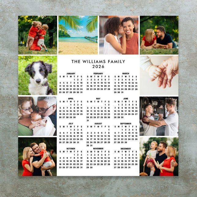 2026 Kalender 10 Foto Collage Familj Poster (2026 Calendar 10 Photo Collage Family Poster)