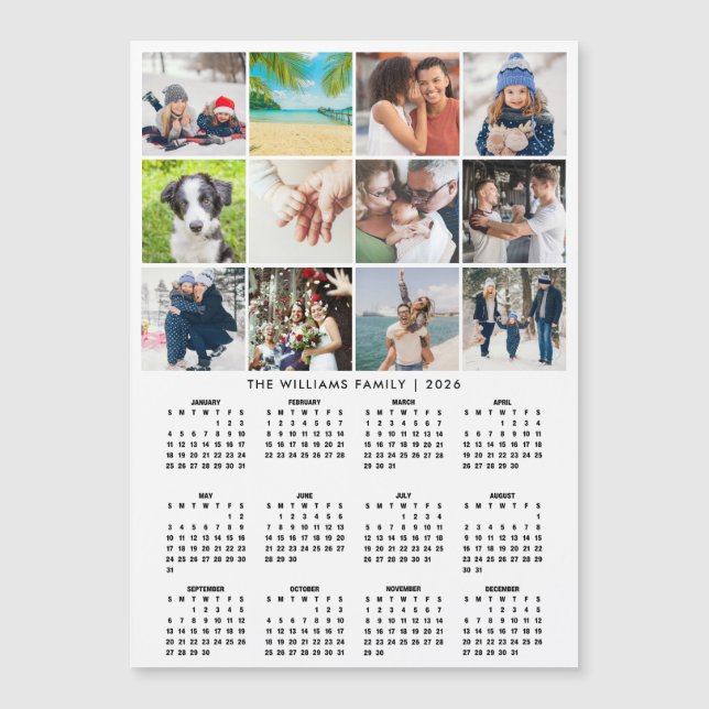 2026 Kalender 12 Foto Collage Magnet (Framsida)