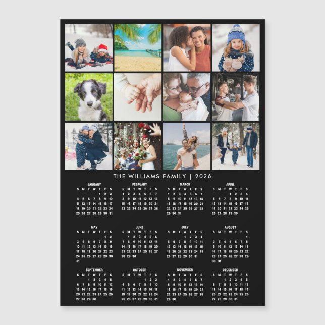 2026 Kalender 12 Foto Collage Magnet (Framsida)