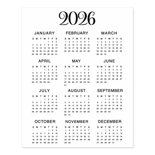 2026 Kalender #1 Fyra rader, tre kolumner Stämpel (Tryck)