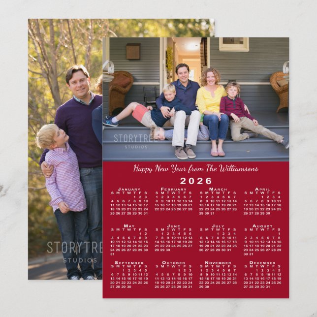 2026 Kalender 2 Anpassningsbar Foton Red Gott nytt Julkort (Fram/baksida)