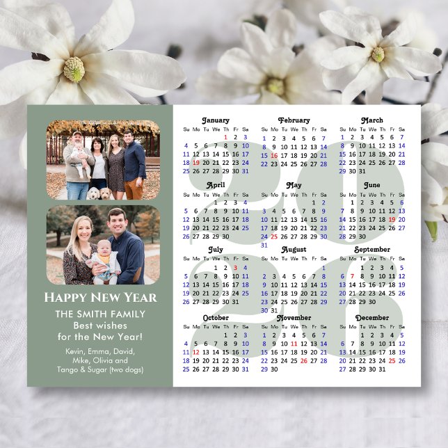 2026 Kalender 2 Foto Modern Sage Grön Magnetisk (Skapare uppladdad)