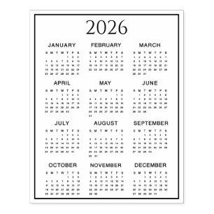 2026 Kalender #2 Fyra rader, tre kolumner Stämpel