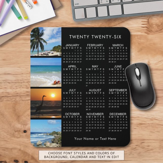 2026 Kalender 4 Photo Collage Personlig Färg Musmatta (Skapare uppladdad)