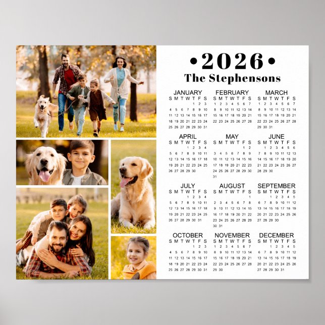 2026 Kalender 5 Foto Collage Personlig Poster (Framsidan)