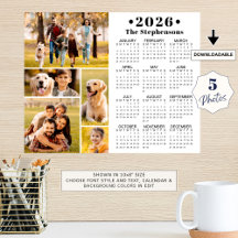 2026 Kalender 5 Foto Collage Personlig Poster