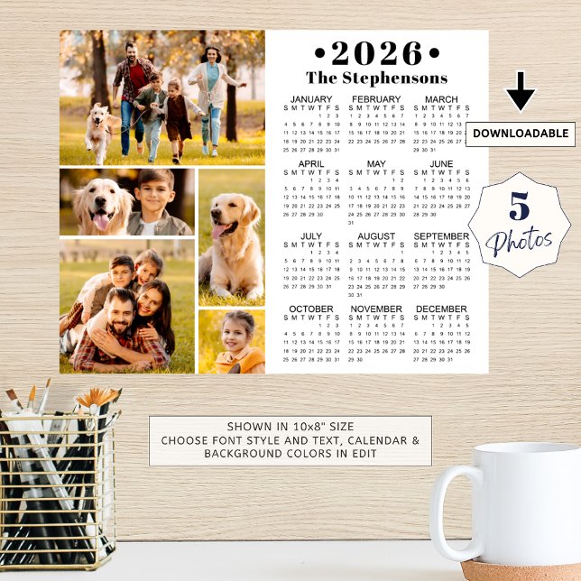 2026 Kalender 5 Foto Collage Personlig Poster (Skapare uppladdad)