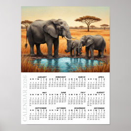 2026 Kalender, Afrikanska elefanter, Safari, Afrik Poster
