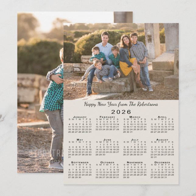 2026 Kalender Beige 2 Anpassningsbar Foton Gott ny Julkort (Fram/baksida)