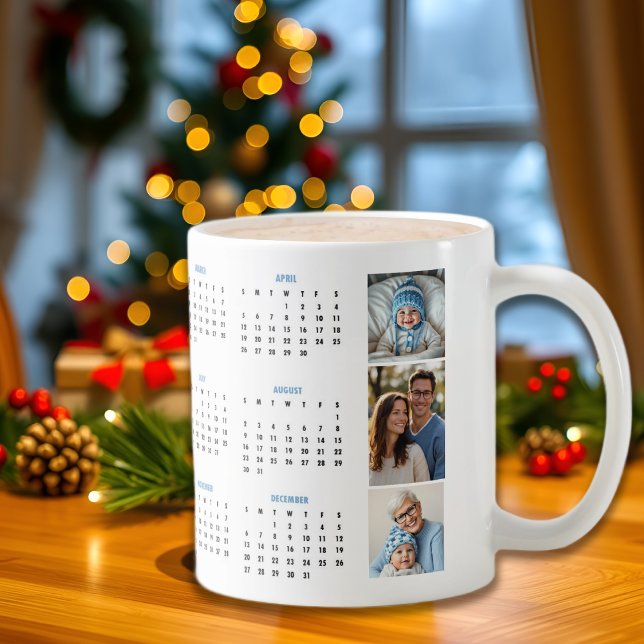 2026 kalender blå fotokollage tre bilder kaffemugg (Skapare uppladdad)