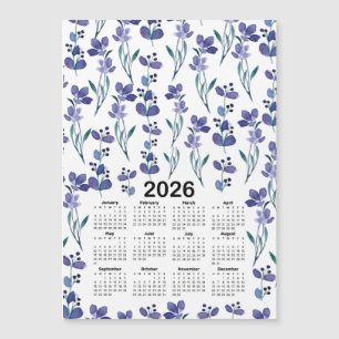 2026 Kalender - blått Blommönster för vattenfärg