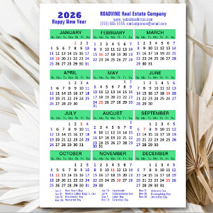 2026-kalender - blått Grönt, magnetkort
