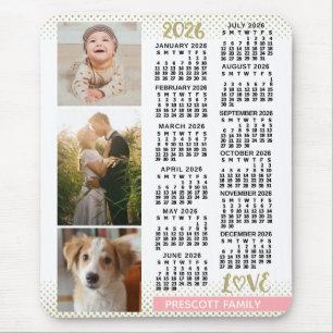 2026 Kalender Blush Rosa Guld Familjefoto Collage Musmatta