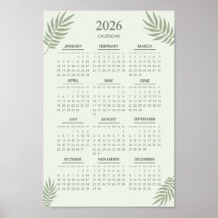 2026 Kalender Boho Blommig Estetik Ljust Grön Poster