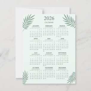 2026 Kalender Boho Blommig Estetik Mintgrön Vykort