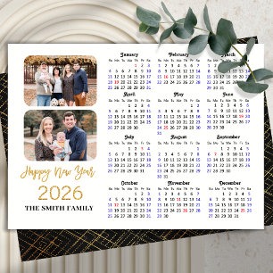 2026 Kalender Elegant Guld Glitter Script 2-foto Julkort