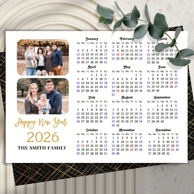 2026 Kalender Elegant Guld Glitter Script 2-foto Julkort (Skapare uppladdad)