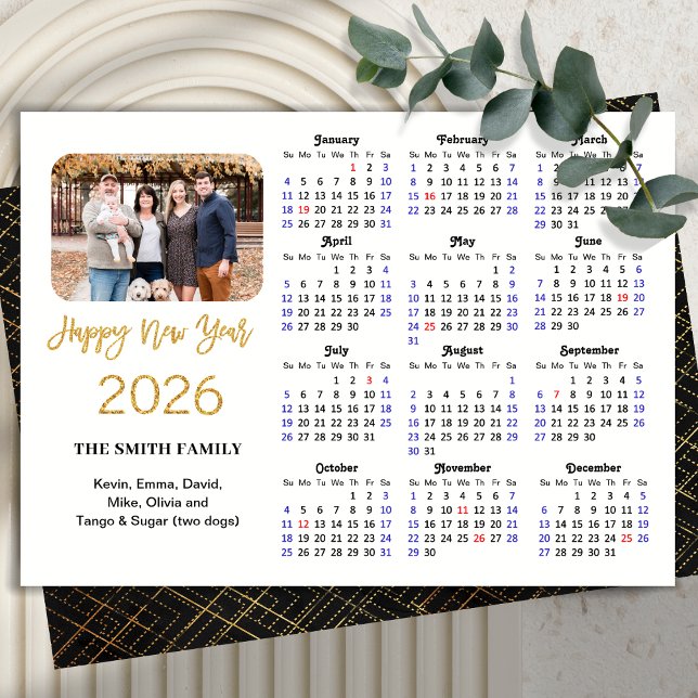 2026 Kalender Elegant Guld Glitter-skript foto Julkort (Skapare uppladdad)