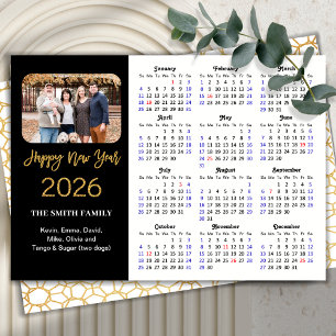 2026 Kalender Elegant Guld Glitter-skript foto Julkort