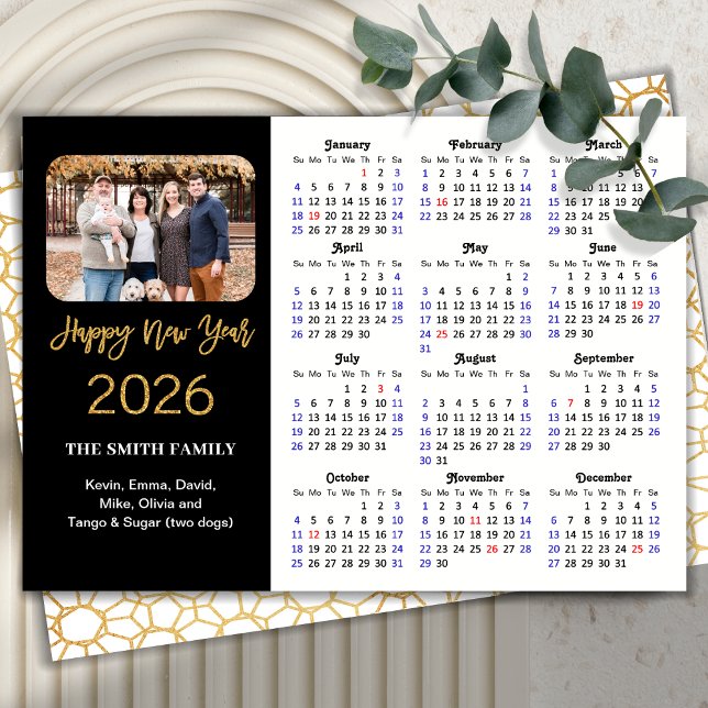 2026 Kalender Elegant Guld Glitter-skript foto Julkort (Skapare uppladdad)