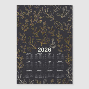 2026 Kalender Elegant Guld Löv Mönster