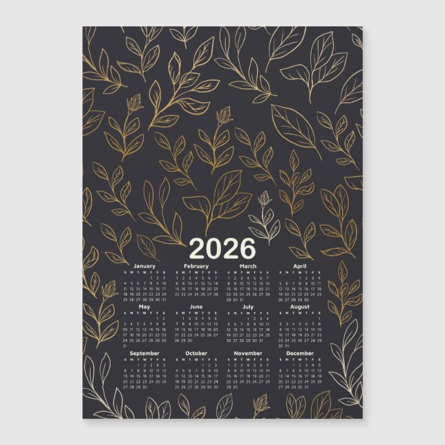 2026 Kalender Elegant Guld Löv Mönster (Framsida)