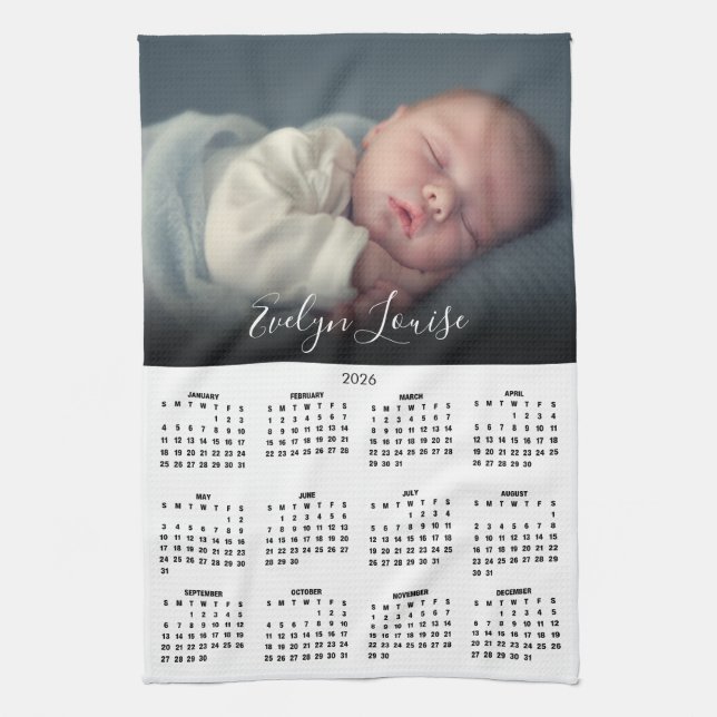2026 Kalender Elegant Skript Namn Foto  Kökshandduk (Vertikal)