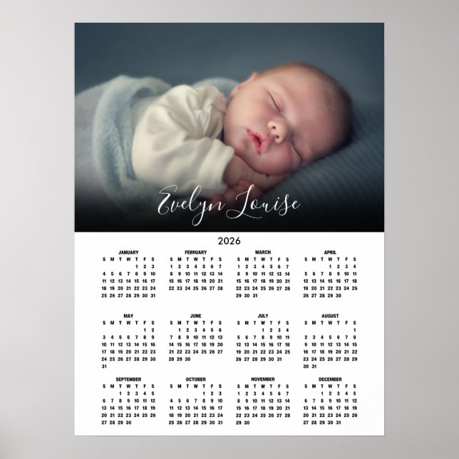 2026 Kalender Elegant Skript Namn Foto Poster (Framsidan)