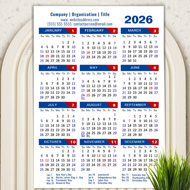 2026 - Kalender - Enkelt röd magnetfärg för företa (Skapare uppladdad)