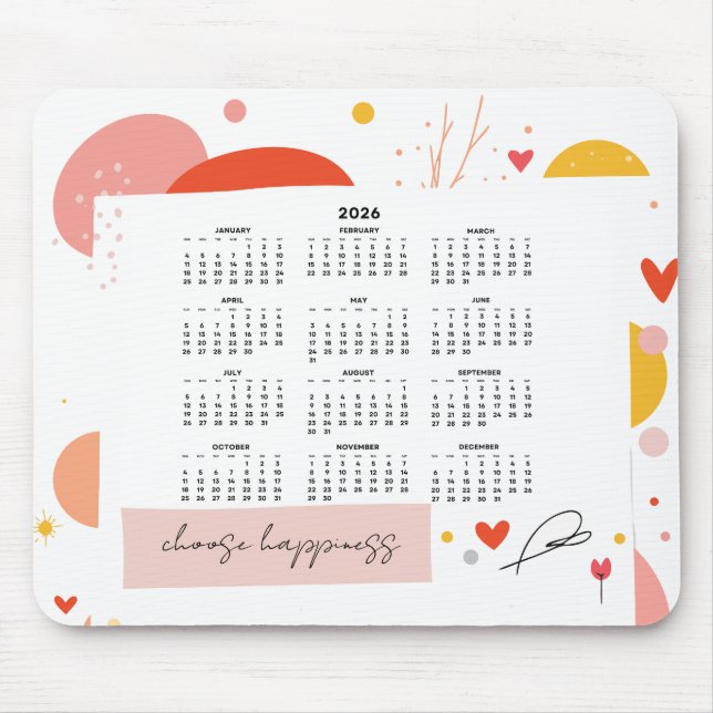 2026 Kalender Färgglad Motiverande Musmattor (Framsidan)