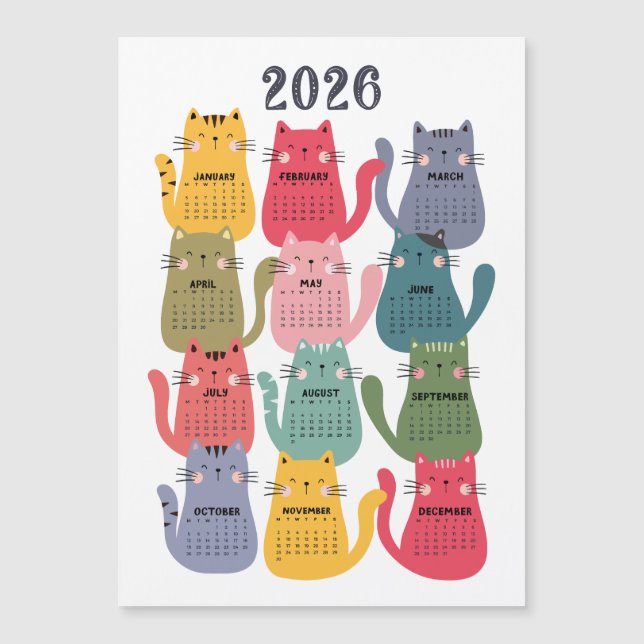 2026 Kalender - färgstarka katter (Framsida)