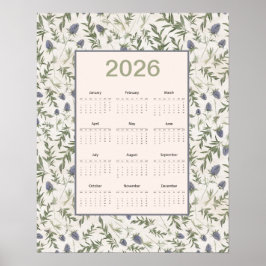 2026 kalender för hela året Tistel Poster