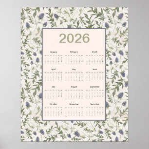 2026 kalender för hela året Tistel Poster