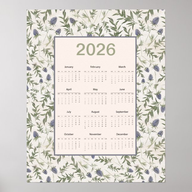 2026 kalender för hela året Tistel Poster (Framsidan)