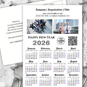 2026 Kalender Företag 2 Foto Logo QR Minimalistisk Helg Vykort