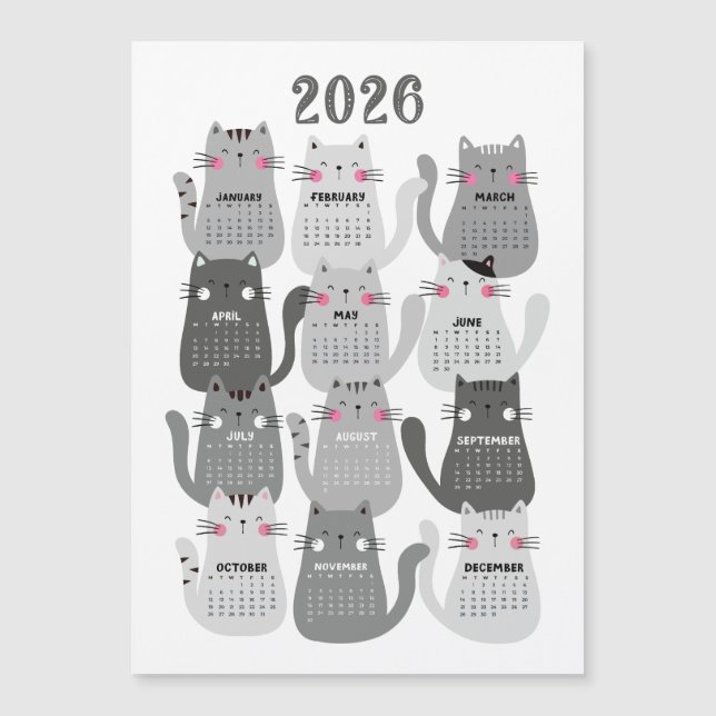 2026 Kalender Grått Cats (Framsida)