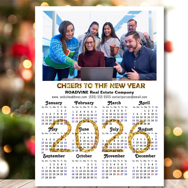 2026 Kalender Guld Glitter Business Photo Magnetic (Skapare uppladdad)