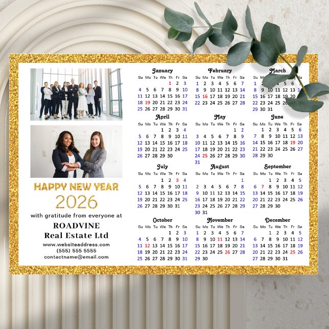 2026 Kalender Guld Glitter Business Photo Magnetic (Skapare uppladdad)