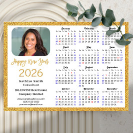 2026 Kalender Guld Glitter Business Photo Magnetic