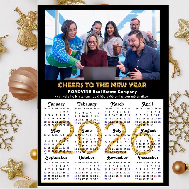 2026 Kalender Guld Glitter Business Photo Magnetic (Skapare uppladdad)