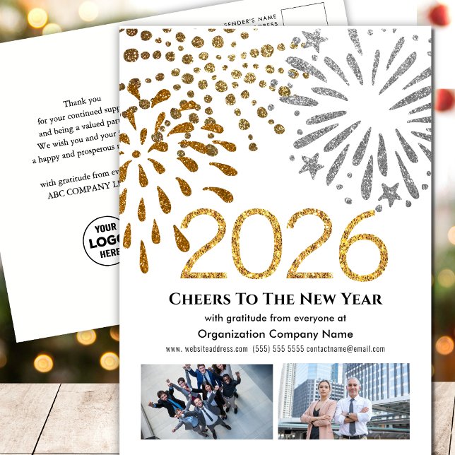 2026 Kalender Guld Glitter Fireworks Business Logo Helg Vykort (Skapare uppladdad)