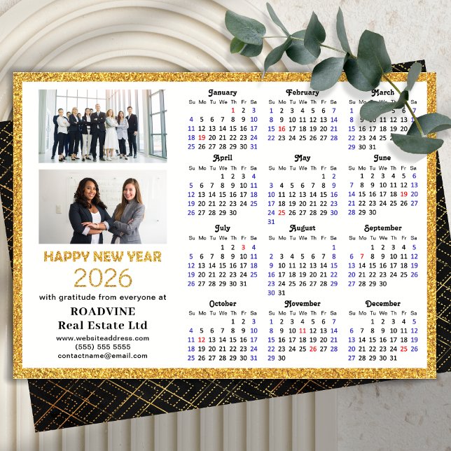2026 Kalender Guld Glitter - nyår för affärsfoto Julkort (Skapare uppladdad)