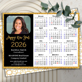 2026 Kalender Guld Glitter - nyår för affärsfoto Julkort