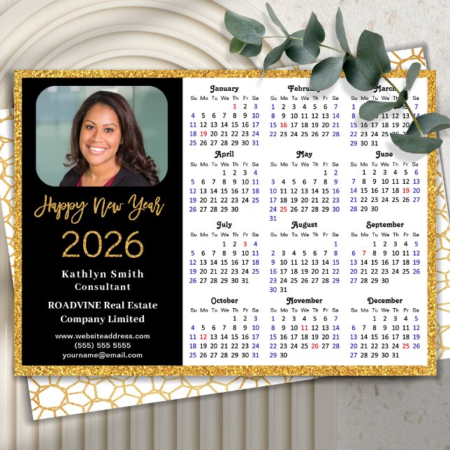 2026 Kalender Guld Glitter - nyår för affärsfoto Julkort (Skapare uppladdad)