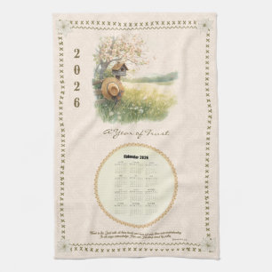 2026 Kalender Handduk Kristna Pastell Landskapscen Kökshandduk